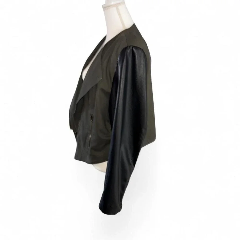Olive Green w/Black Faux Leather Sleeves Y2K Biker Style Jacket‎ Ladies 18/20
